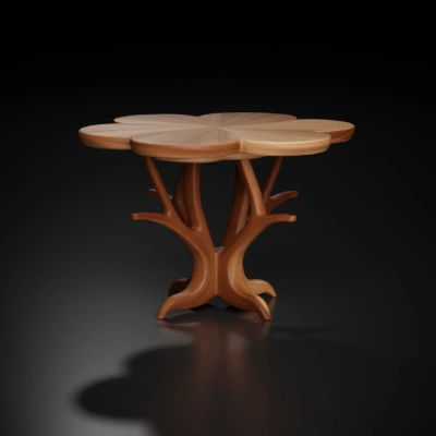 flower-shaped wooden table.