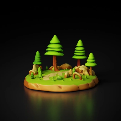 miniature forest diorama with pathway.