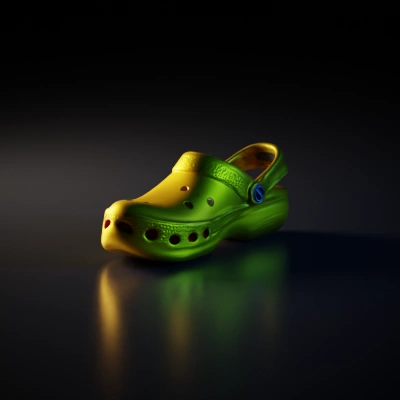 Comfortable rubber clog shoe, perforated for ventilation.