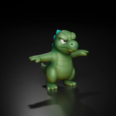 Cartoon-style green dinosaur character.
