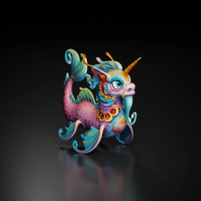Mythical sea creature with dragon features, intricate patterns.