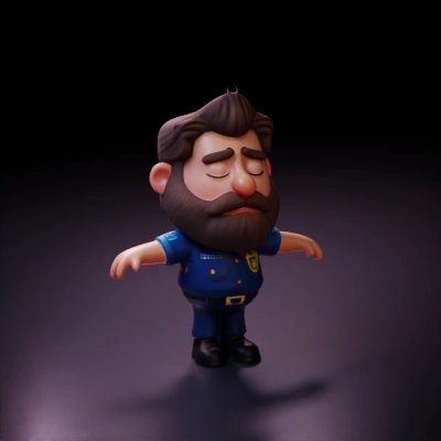 cartoon policeman character with beard. foot is seperate, normal hair style