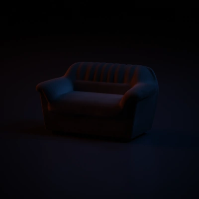 Comfy three-seater sofa, plush upholstery.