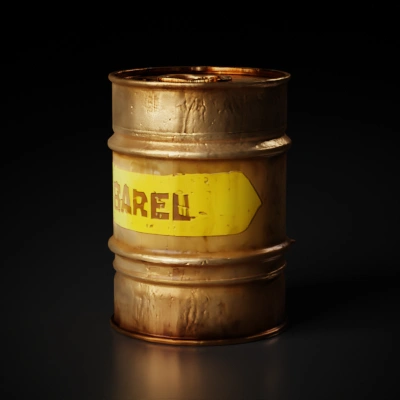 Rusty metal barrel with lid.