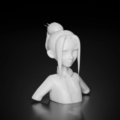 3D animated female character, stylized design.
