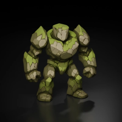 moss-covered stone golem warrior.