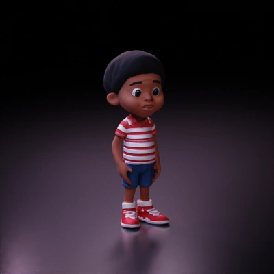 Cartoon boy character, striped shirt, smiling face.
