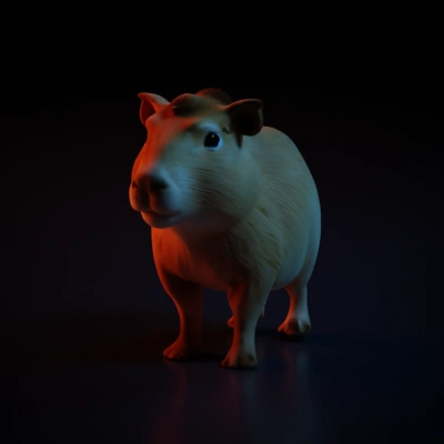 Capybara as a baby with cute face, fluffy, standing on four legs.