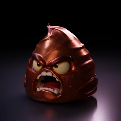 Angry cartoonish poop emoji with facial expression.