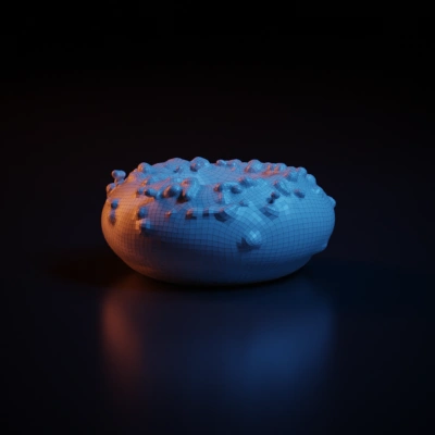 Donut with frosting and sprinkles. symmetric geometry. smooth edges. simple geometry.