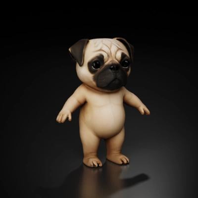 Cute cartoon pug standing upright.