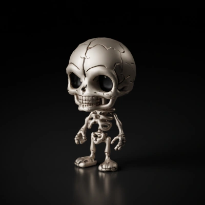 Cartoon skeleton with exaggerated features.