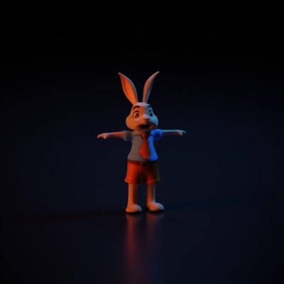 Rabbit cartoon character in shirt and shorts, t-pose.