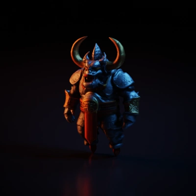 Oni demon warrior character with menacing expression.