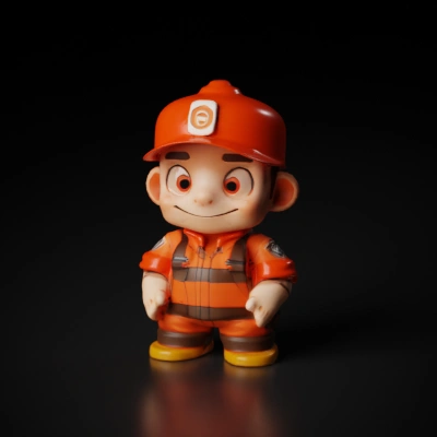 Firefighter-themed cartoon toy character.