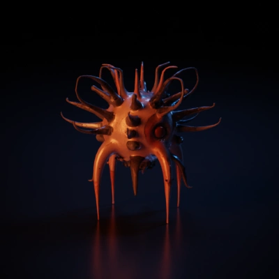 Alien-inspired mechanical creature, otherworldly horror.