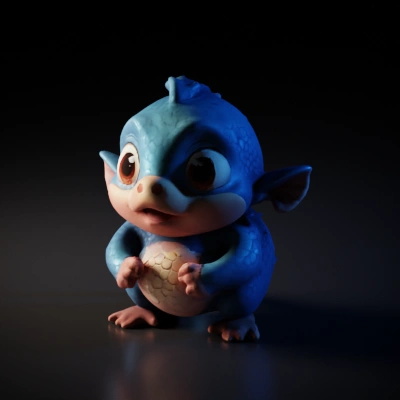 Cute dragon-like creature, holding a stone.
