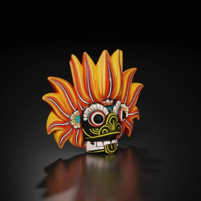 Decorative traditional mask with floral patterns, sharp features. add colors