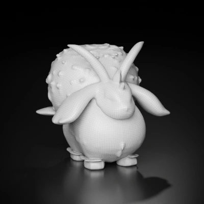 Cartoon-style creature with plant elements, character design.
