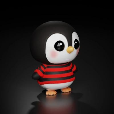 Cute cartoon penguin figurine with large eyes.