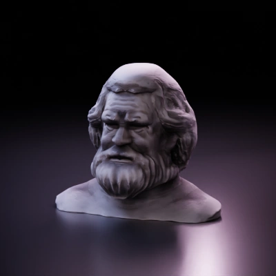 a bearded man's portrait sculpture.