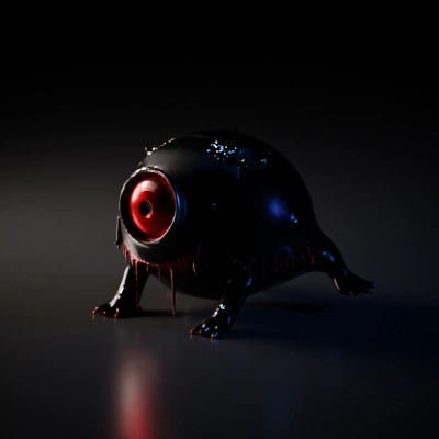Monstrous creature, single large red eye, dripping black goo.