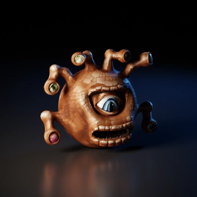a ball creature with eye and multiple tentacles with eye.