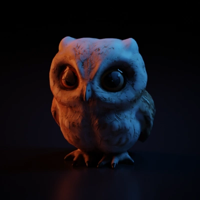 Realistic fluffy owl, big eyes, detailed feathers.