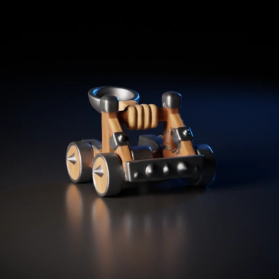 Ancient wooden catapult with rope mechanism.