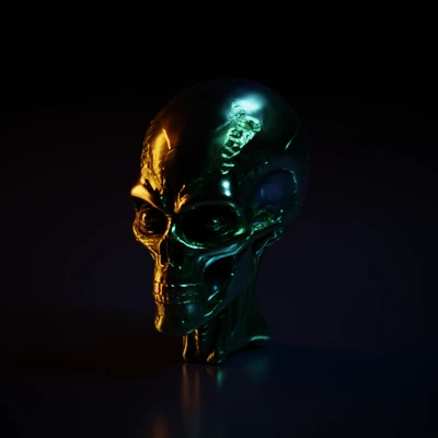 Alien skull with glowing eyes, extraterrestrial design.