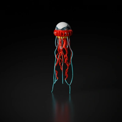 Oceanic jellyfish with mechanical components, retrofuturistic texture, comic sketch art