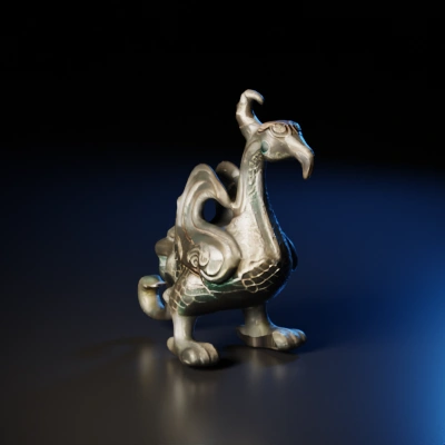 Mythical dragon sculpture, antique ornate design.