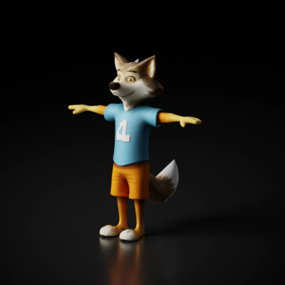 Anthropomorphic wolf with casual clothes, 3D model, t - pose.