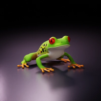 Tree frog with red eyes, green and orange body.