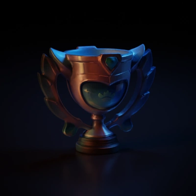 Competition trophy, intricate design, futuristic look.