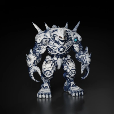 Monster mech, intricate mechanical design, menacing.