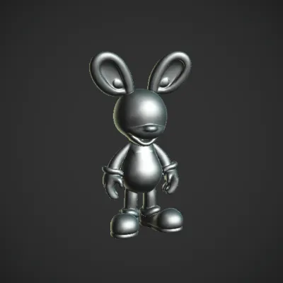 Shiny cartoon rabbit, oversized ears, standing pose. symmetric geometry,smooth edges,character