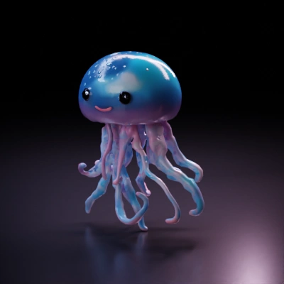 Cute cartoon-style jellyfish character with tentacles, smiling face.