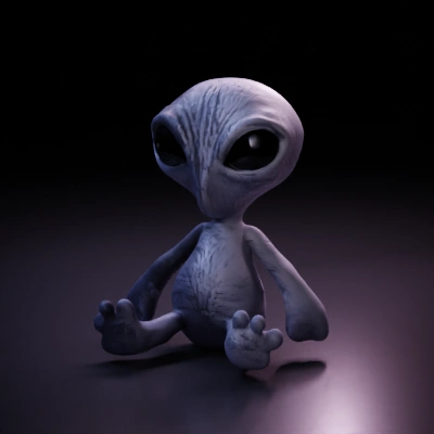 Big-eyed alien creature with small body.