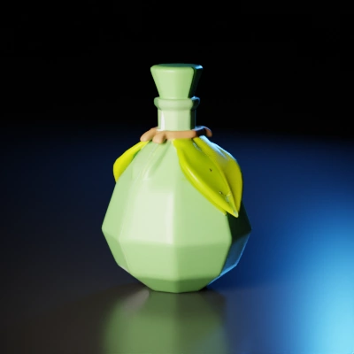 Potion bottle with leaves attached, low-poly style. low-poly,