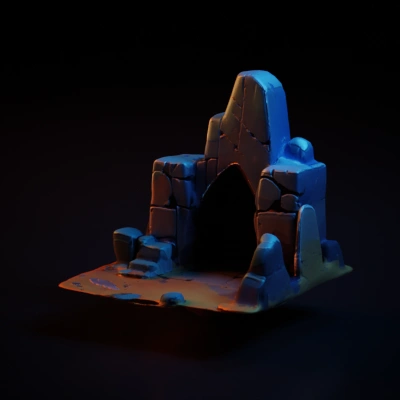 Weathered ancient stone arch ruin.