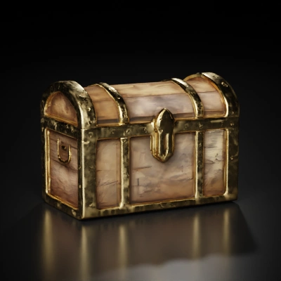 Treasure chest with metal reinforcements.