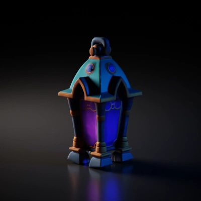 Stylized fantasy lantern, intricate details, decorative artifact.