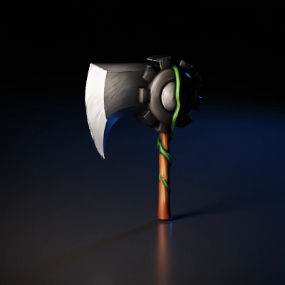 An axe with gear and vine.