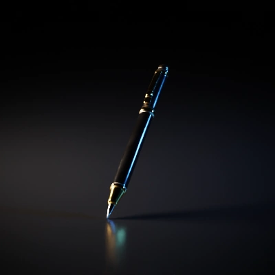 Silver pen, elegant design, gold accents.