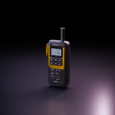 Rugged walkie-talkie with multiple buttons and small screen.