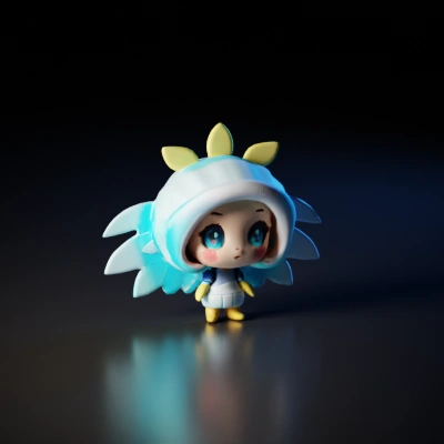 Chibi-style humanoid in a cute costume, halo-like wings.