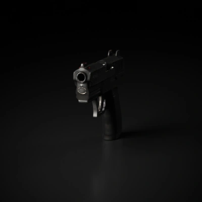 Modern semi-automatic handgun, detailed grip design, sight optics.