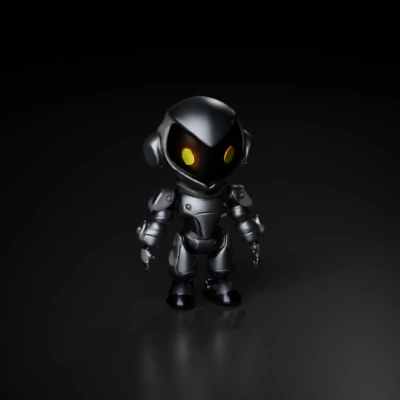 Battle-ready robot with sleek armor, glowing eyes, humanoid.