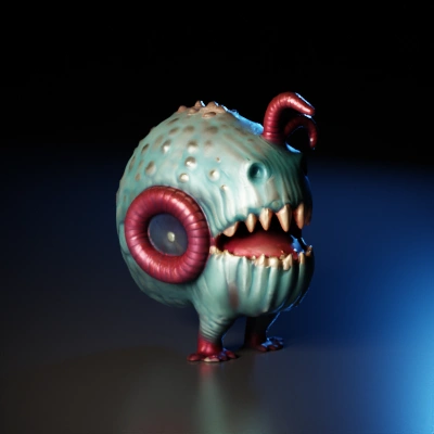 Tentacled round monster with sharp teeth.